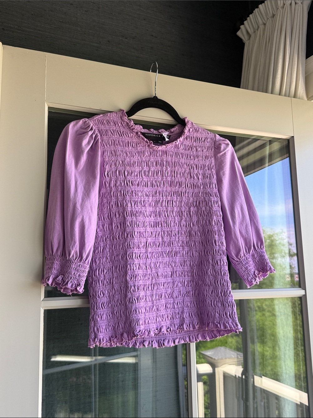 Veronica Beard Lavender Smocked Puff-Sleeve Top - Picture 1 of 2